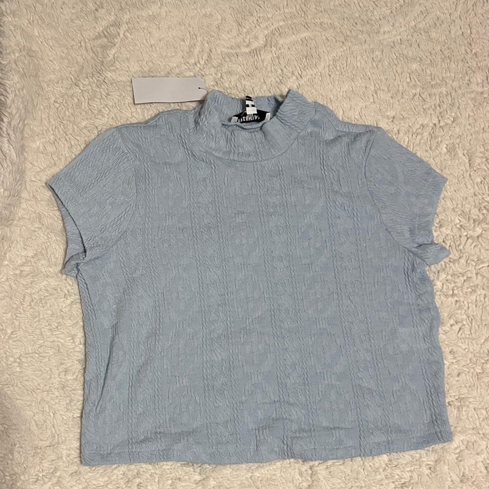 Powder blue high neck knit top NWT